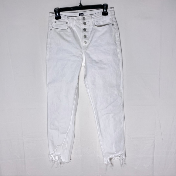 Gap White Cropped Exposed Button Fly Raw Hem Cigarette Jeans 6/28 - Picture 1 of 15